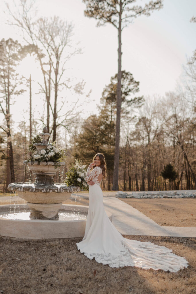 bride posing at Houstons wedding venue in Northeast Arkansas